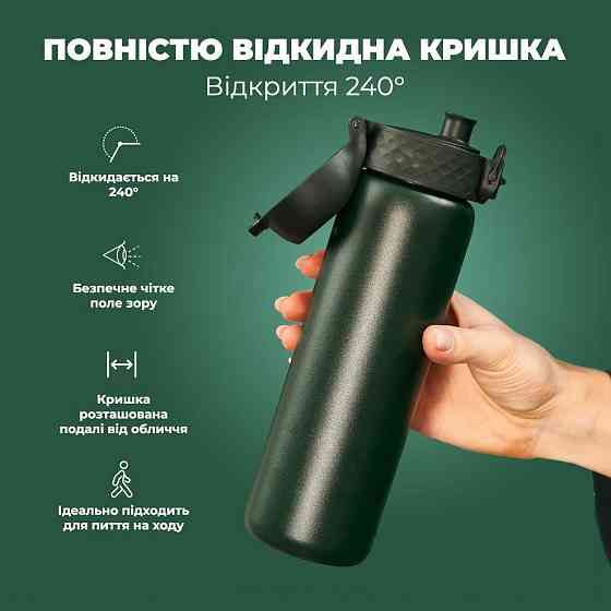 Пляшка для води металева вакуумна ION8 500 мл. Vacuum Insulated, Dark Green Кам'янське