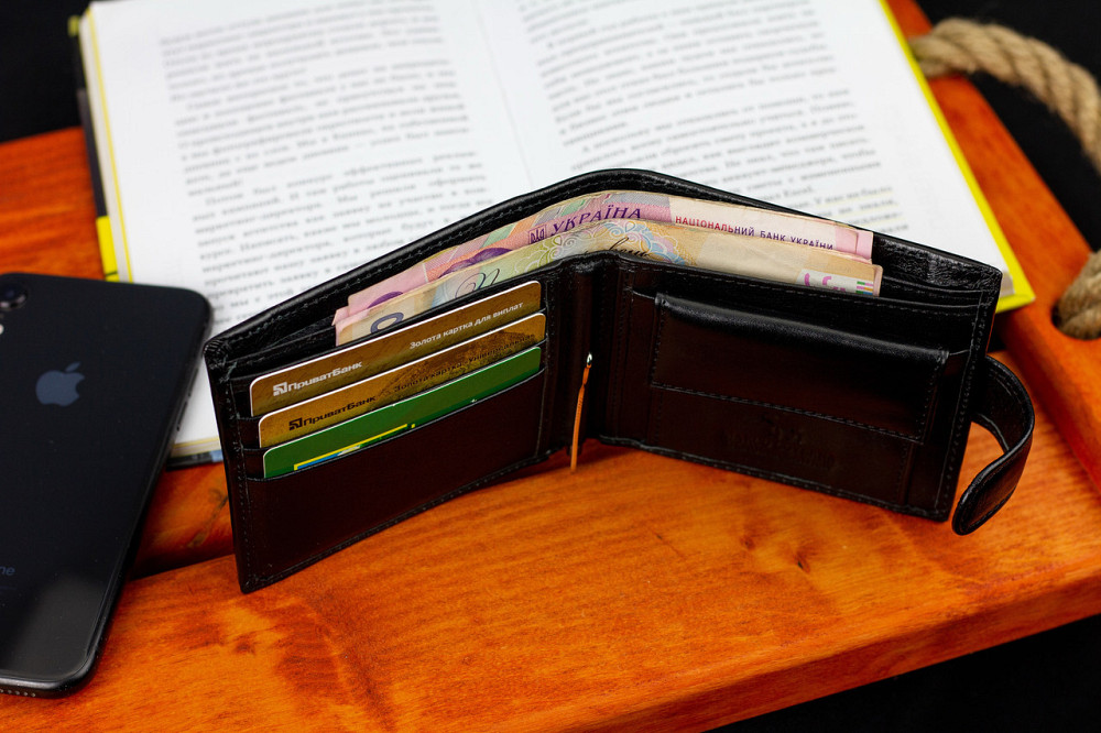 Мужской кошелек из натуральной кожи. Кожаный кошелек мужской портмоне из кожи Черный Marco Coverna Киев - изображение 9