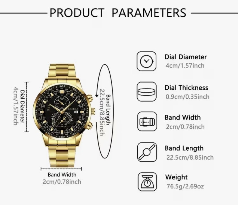 Подарунковий набір для чоловіків наручний годинник з браслетом і ланцюжок з хрестиком та кільце золотистий Київ - фото 7