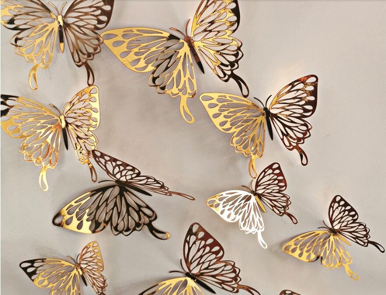 Набір метеликів на скотчі 12 штук золотистий Київ - фото 1