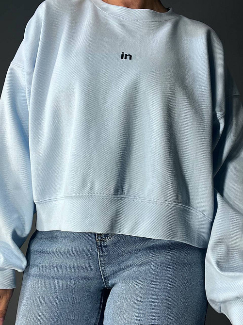 Світшот жіночий U S 36918 оверсайз рубчик діагональ вишивка “in”, блакитний, one size Київ - фото 3