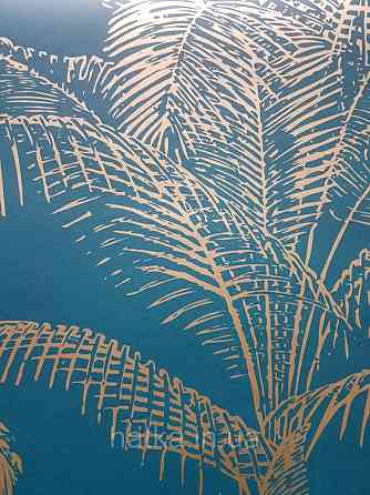 Шпалери вінілові на флізеліні Rasch Clasik 0,53х10 листя пальми яскраві золотисті на бірюзовому Київ