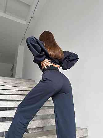 Жіночий прогулянковий костюм-двійка: кофта на блискавці та штани турецька петля + рибана Графіт, 46/48 Одеса