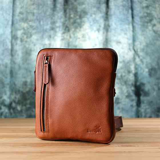 Мужская кожаная сумка через плечо из прочной зернистой кожи Shvigel 23151 Рыжий Киев