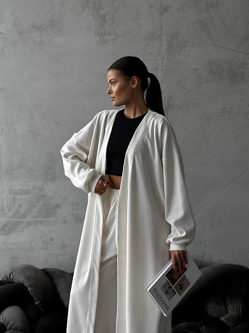 Жіночий базовий костюм двійка: кардиган і штани палаццо з щільного рубчика Одеса - фото 3