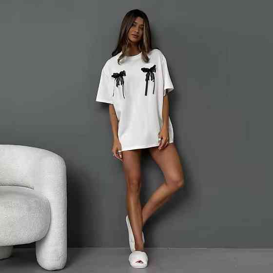 Жіноча м'яка та стильна футболка з бантом турецький кулір Одеса