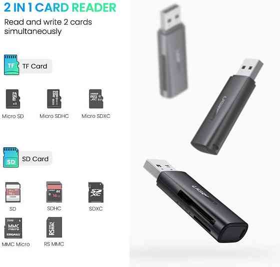 Кардрідер USB 3.0 TF/SD Ugreen 60722 c підтримкою карт до 512Гб (Чорний) Николаев