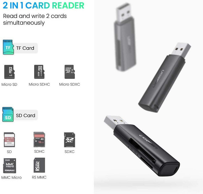 Кардрідер USB 3.0 TF/SD Ugreen 60722 c підтримкою карт до 512Гб (Чорний) Миколаїв - фото 4