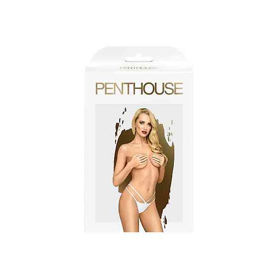 Трусики-стринги Penthouse Classified S/M White двойные резиночки, непрозрачная вставка и бантик Sex Aura Киев