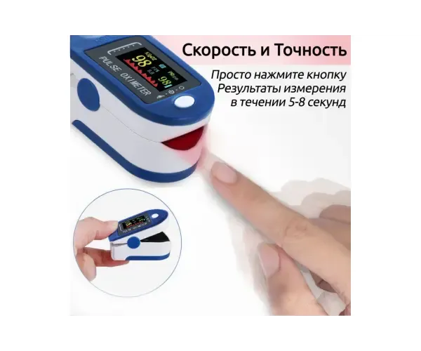 Пульсометр для измерения пульса и сатурации JZK-302 Синий, пульсоксиметр на палец Коломия - фото 6