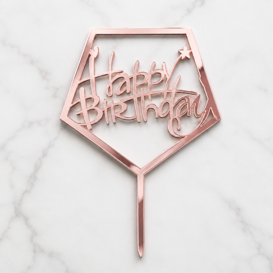 Топер для торта Happy Birthday дзеркальний рожеве золото на День народження Київ