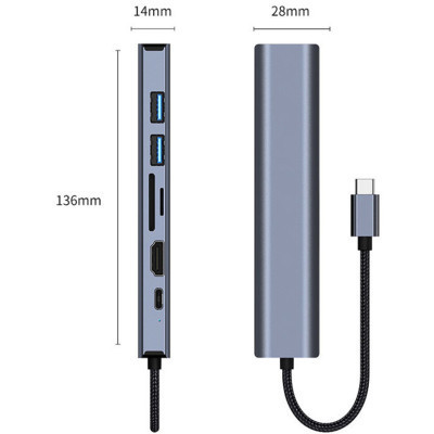 Концентратор Dynamode 7-in-1 USB-C to HDTV 4K/30Hz, 2хUSB3.0, RJ45, USB-C PD 100W, SD/MicroSD (BYL-2303) Вінниця - фото 11