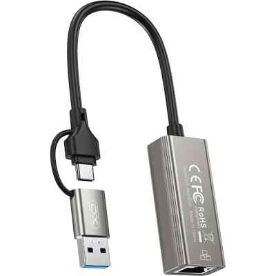 Адаптер USB-C + USB A to RJ45 Ethernet XO (HUB018.black) Вінниця
