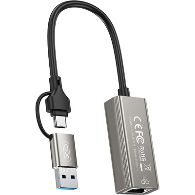 Адаптер USB-C + USB A to RJ45 Ethernet XO (HUB018.black) Винница - изображение 1