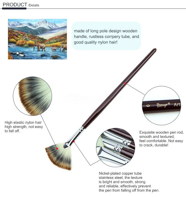 Пензлики віялоподібні нейлонові для гуаші, акварельних, акрилових та масляних фарб, 6 шт Кам'янець-Подільський - фото 4