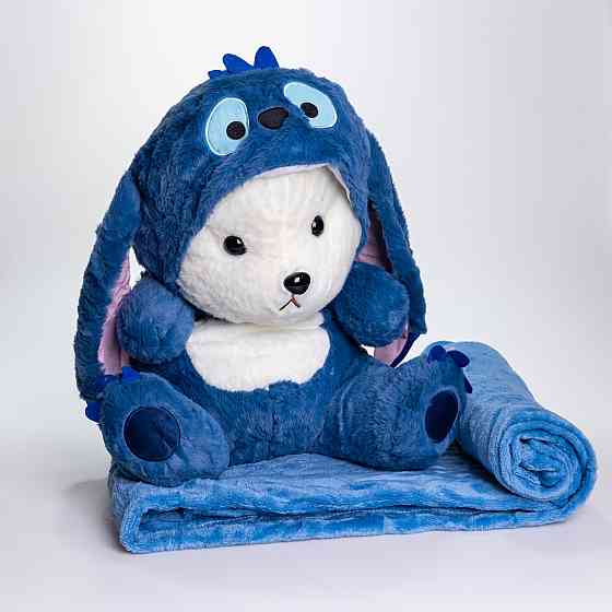 М'яка іграшка-плед, подушка 3 в 1 Ведмедик Тедді в костюмі Стіча плед в іграшці 40×35×15 (см) Синій 520-2BL Коломия