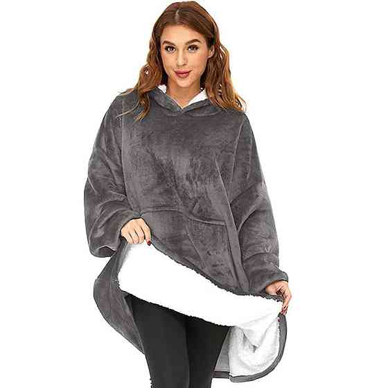 Плед толстовка с капюшоном (100х80см) HUGGLE HOODIE, Серый / Плед-худи / Оверсайз толстовка плед с капюшоном Киев