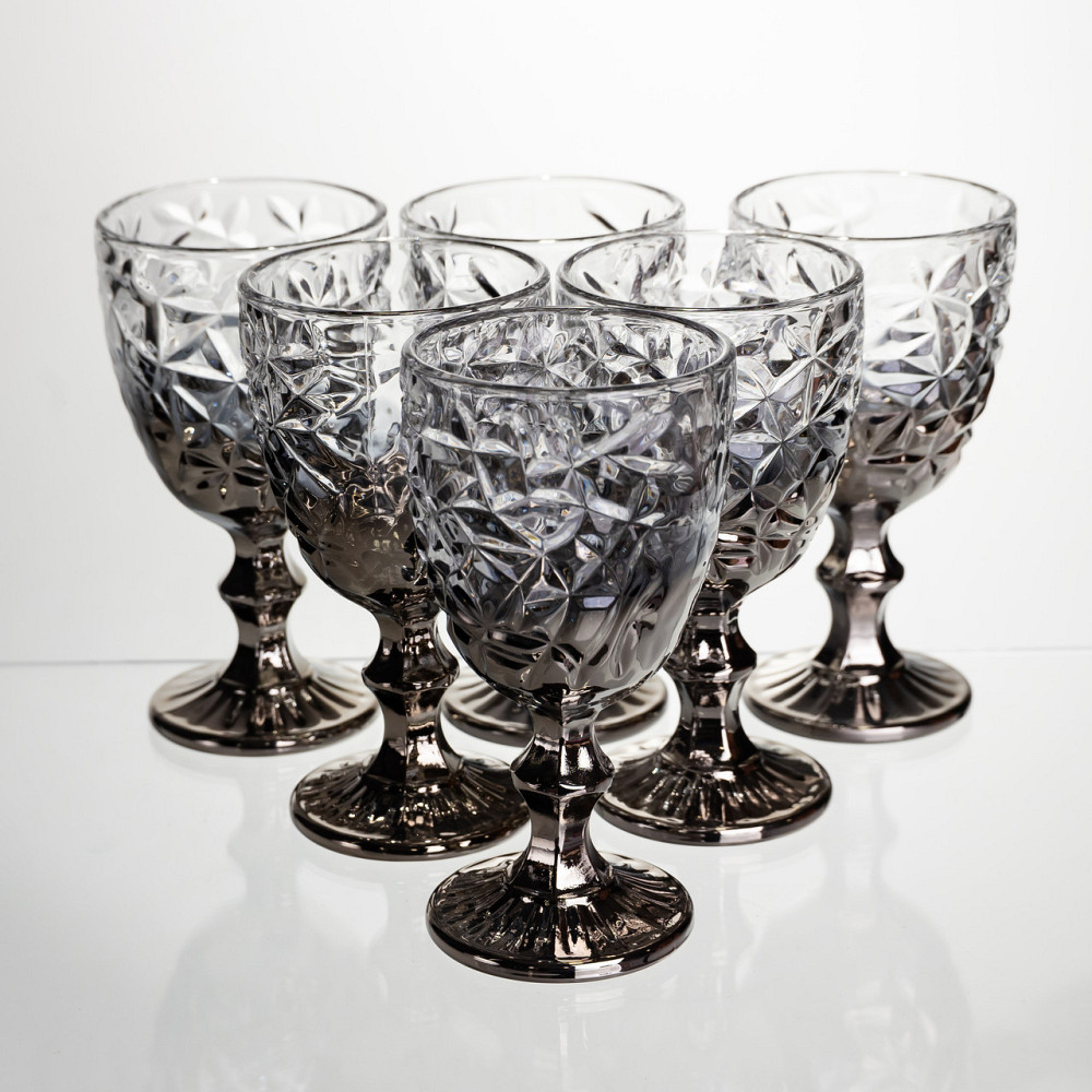 Набір келихів для вина 6 штук 240 мл винні келихи на ніжці скляні фужери для вина подарункові Сірий HP-19-182 Київ - фото 1