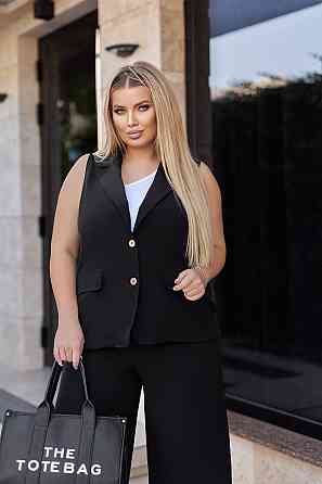 Жіночий брючний костюм з жилетом "Rakel" | Батал Чорний, 50-52 Київ