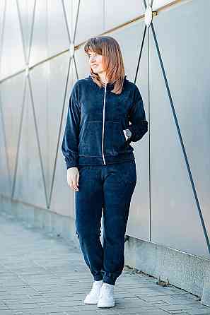 Спортивный костюм женский прогулочный велюровый, женский комплект темно-синий Крохатушка одяг 56/58 Киев