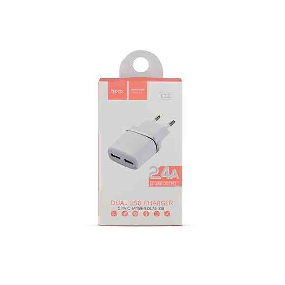 Мережевий зарядний пристрій HOCO C12 Smart dual USB charger, колір білий 6957531047759 Одеса