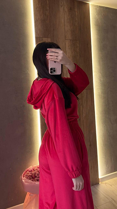 Жіночий стильний повсякденний комбінезон велюр плюш Червоний, 44/46 Одеса - фото 6