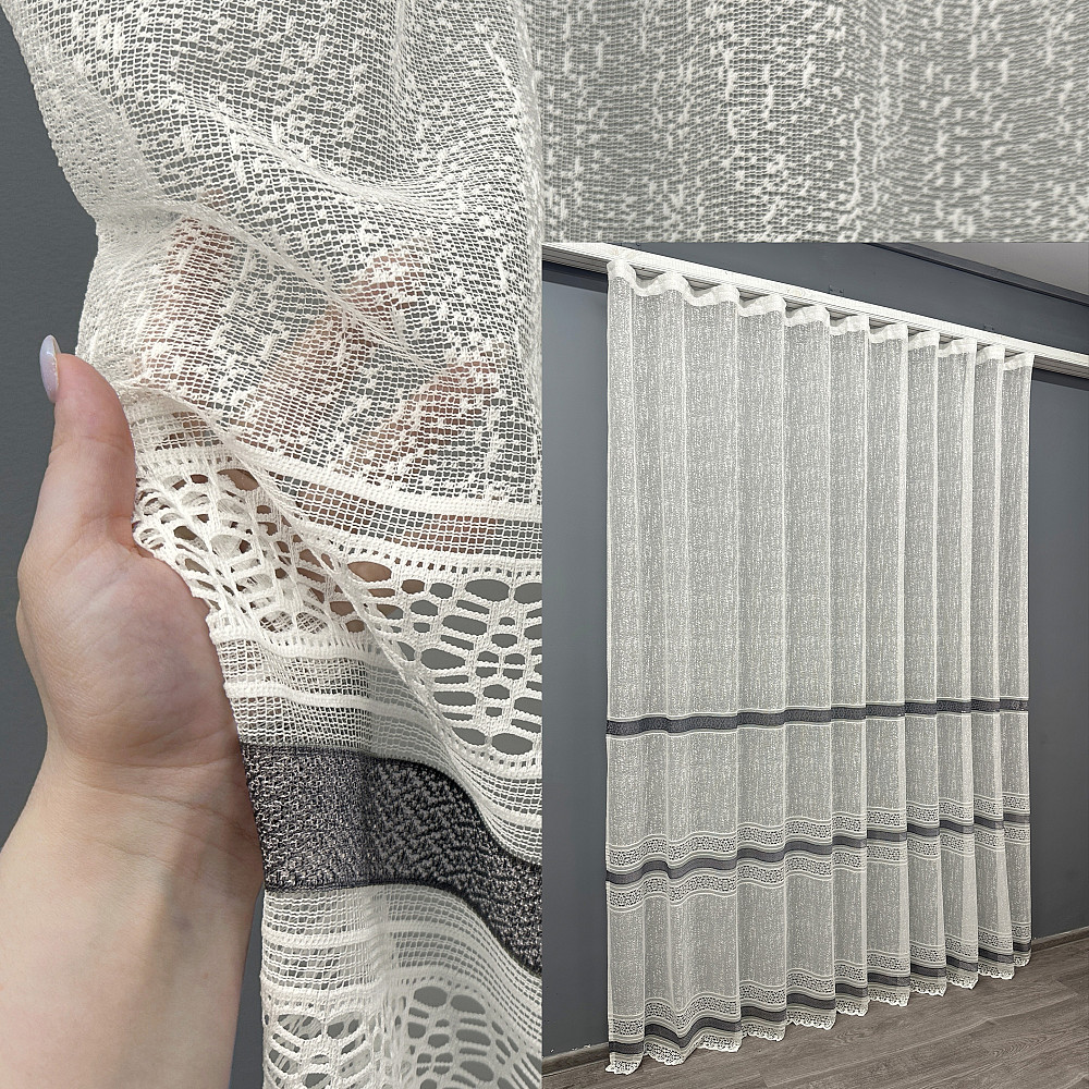 Тюль VR-Textil 1551т Bari Жакард Молочний з сірим 300х270 см (42-0471) Київ - фото 1