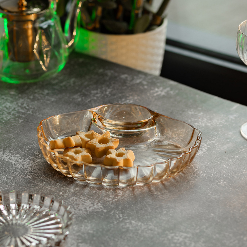 Yiwu Скляне блюдо із соусником 21х19х3 см тарілка для суші коричнева HP-YH-1 Киев - изображение 5