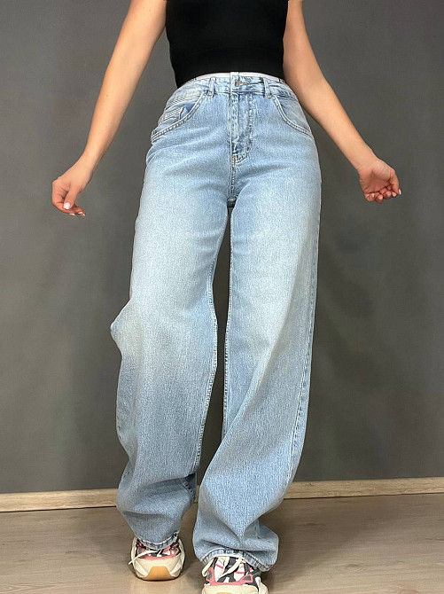 Джинсы женские I8 51896 BAGGY jeans резинка надпись широкие от бедра палаццо, голубой, 28, 28, 74 см, 108 см Киев - изображение 20