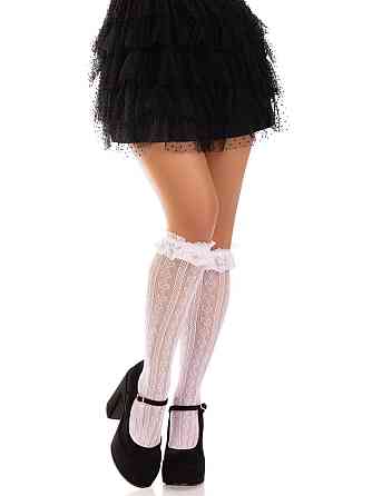 Гольфи ажурні Leg Avenue Sweetheart Ruffle Cuff Knee Highs, білі, малюнок-сердечка Sex Aura Київ