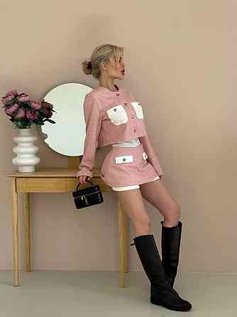 Женский спелый костюм тройка клетка шерсть; шорты вавилка Пудра, 42/44 Одесса