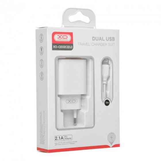 Сетевое зарядное устройство XO CE02C на 2USB 2.1A Белый + Кабель Lightning Каменец-Подольский