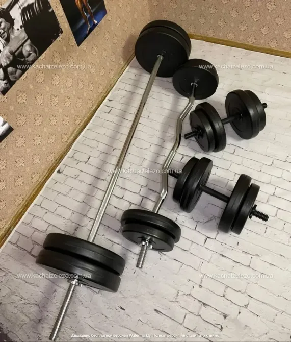 Скамья для жима с тягой + 4 грифа + 100 кг блинов Гантели, гири, штанги и диски АВС пластик комплект Киев - изображение 5