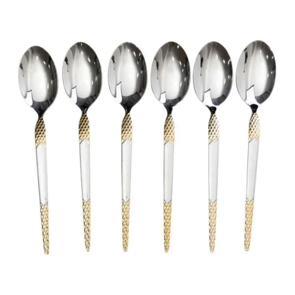 Набір столових ложок 6 штук з нержавіючої сталі ложки столові 21 см Срібло з золотом HP-20-37 Коломия - фото 1