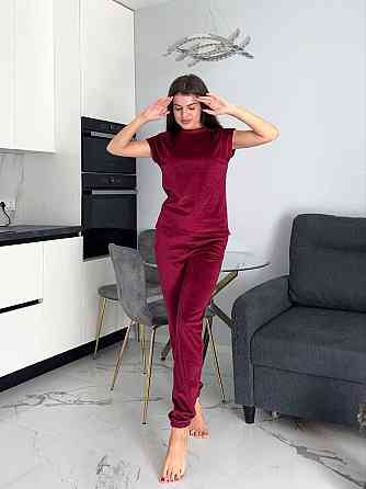 Женский домашний костюм тройка: футболка брюки + шорты плюш-велюр Одесса