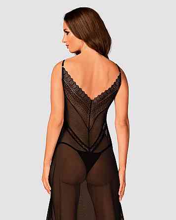 Полупрозрачная длинная Сорочка Obsessive Estiqua chemise XS/S, черный, ассиметричный крой Sex Aura Киев