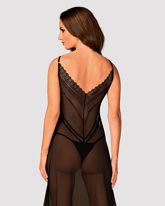 Полупрозрачная длинная Сорочка Obsessive Estiqua chemise XS/S, черный, ассиметричный крой Sex Aura Киев - изображение 2