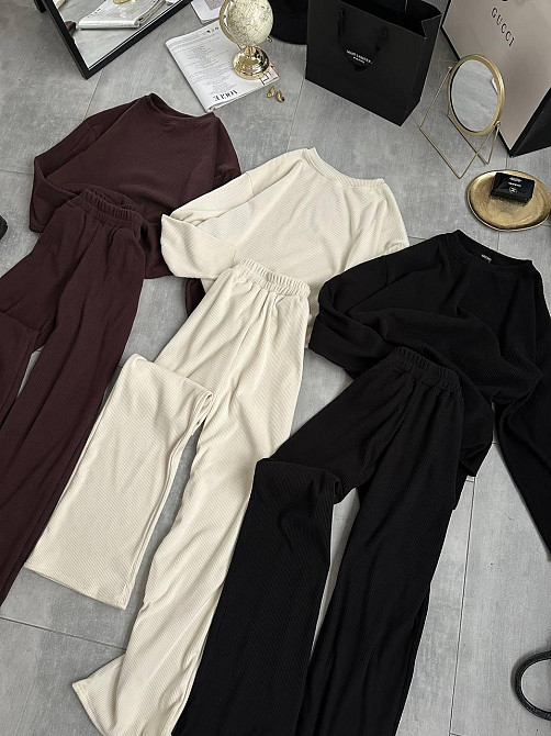 Жіночий теплий базовий костюм-двійка ангора рубчик Молочний Одеса - фото 3