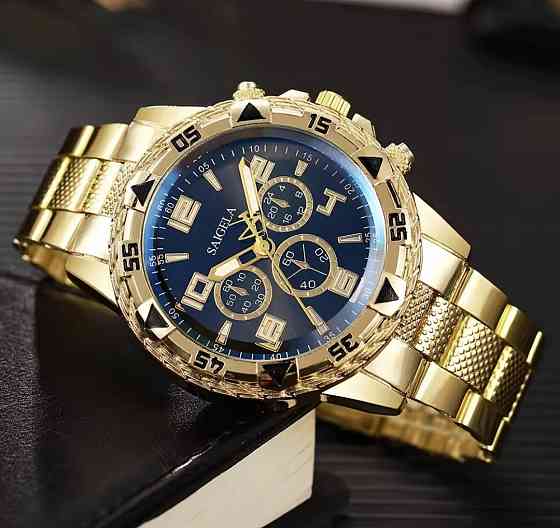 Годинник чоловічий золотистий з темним циферблатом у подарунковій коробці Сміла