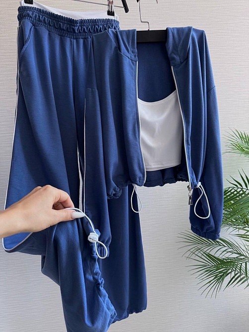 Женский прогулочный костюм тройка: кофта топ и штаны  двунить + микродайвинг Светлый джинс, 46/48 Одесса - изображение 10