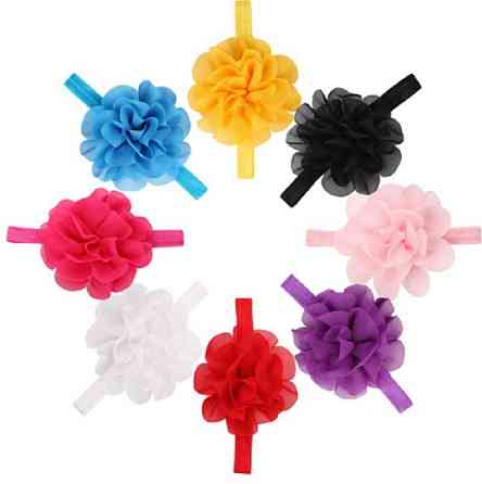 Пов'язка для дівчаток на голову світло-блакитна - розмір універсальний (на резинці), квітка 10,5 см Київ