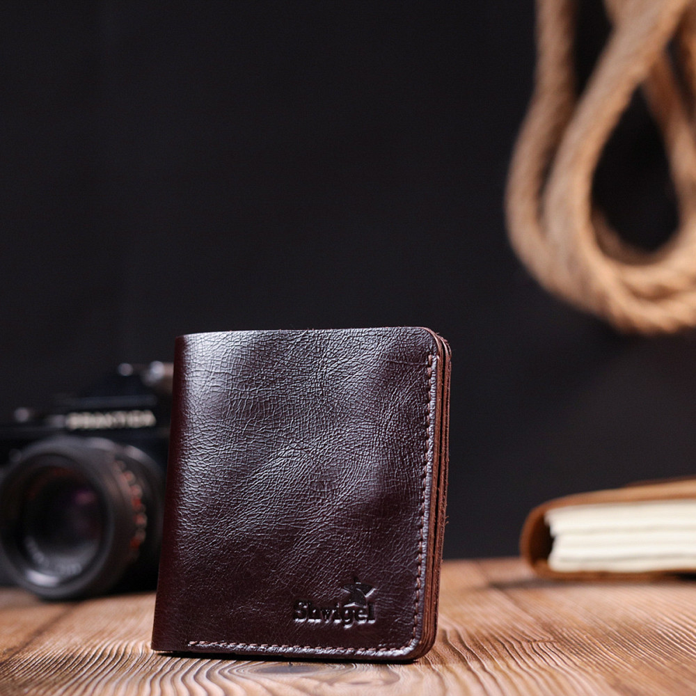 Стильное кожаное портмоне для мужчин Коричневый (SHVIGEL) Киев - изображение 2