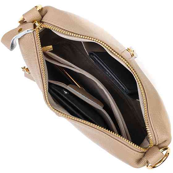 Практична жіноча сумка через плече з натуральної шкіри Бежева (Vintage) Київ