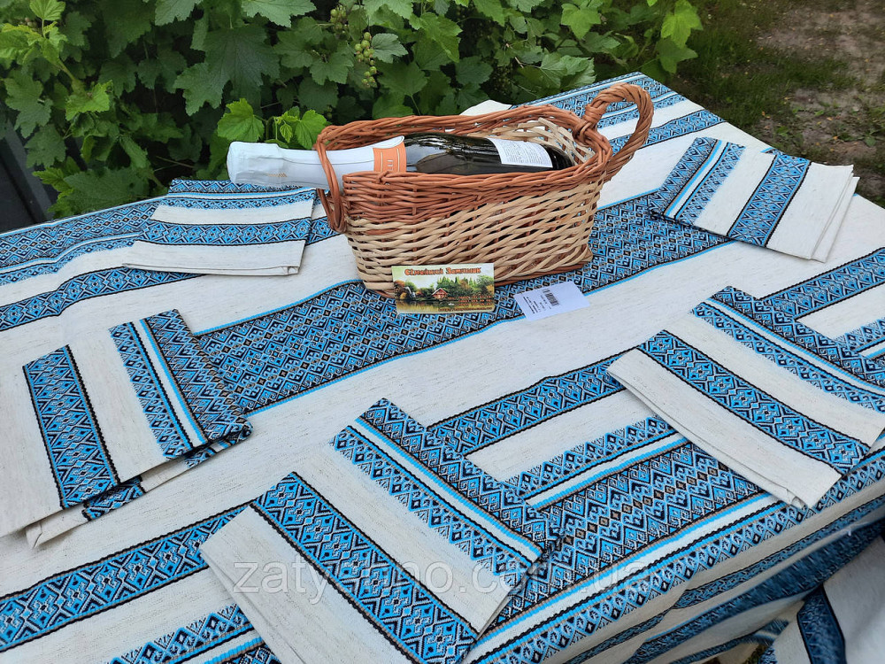 Набір скатертини і серветок вишитих блакитних Київ - фото 10
