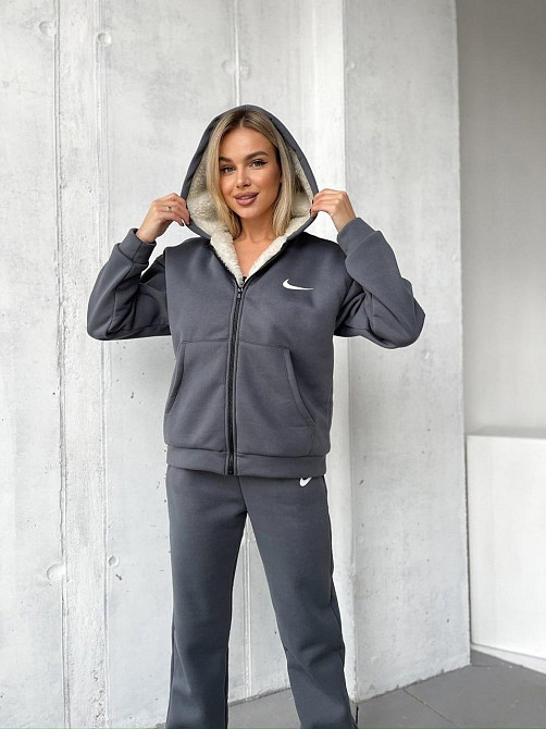 Женский теплый базовый костюм тринитка на флисе+ Подкладка Искусственный мех Графит, 44/46 Одесса - изображение 3