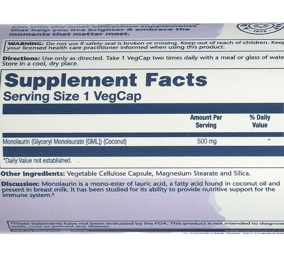 Монолаурин (Monolaurin), Solaray, 500 мг 60 капсул Киев - изображение 4