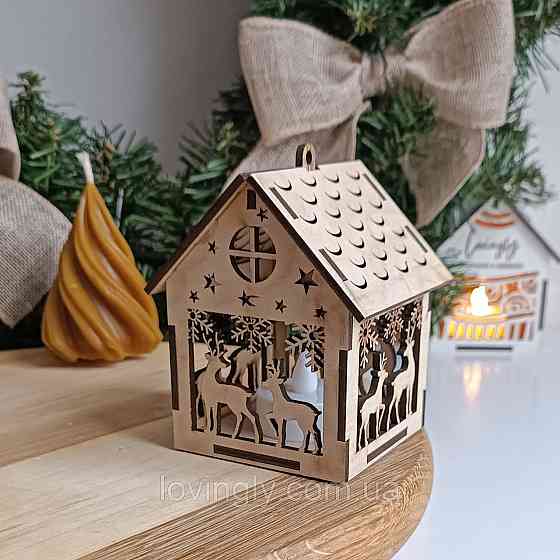 Новорічний сувенір - будиночок з підсвіткою, фанера 10см Ірпінь