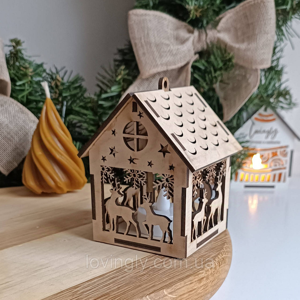 Новогодний сувенир – домик с подсветкой, фанера 10см Ирпень - изображение 5