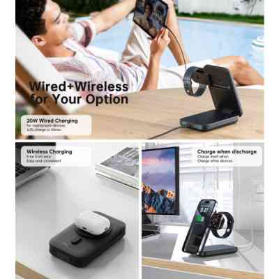 Батарея универсальная Choetech Magnetic Wireless 10000mAh 20W, PD, Qi-2 15W, USB-C, Lightning, Apple Watch charger (B750-CCBK) Винница