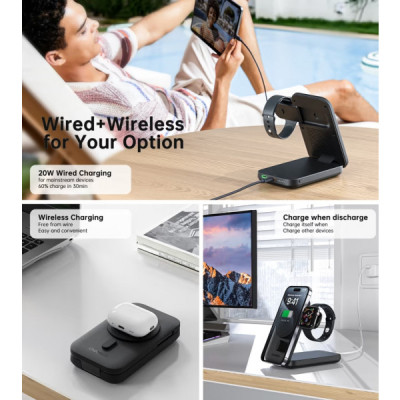 Батарея универсальная Choetech Magnetic Wireless 10000mAh 20W, PD, Qi-2 15W, USB-C, Lightning, Apple Watch charger (B750-CCBK) Винница - изображение 5